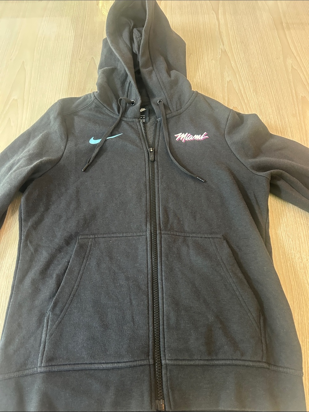 Nike Black Zip Hoodie with Teal Swoosh & Hot Pink Miami Heat Logo